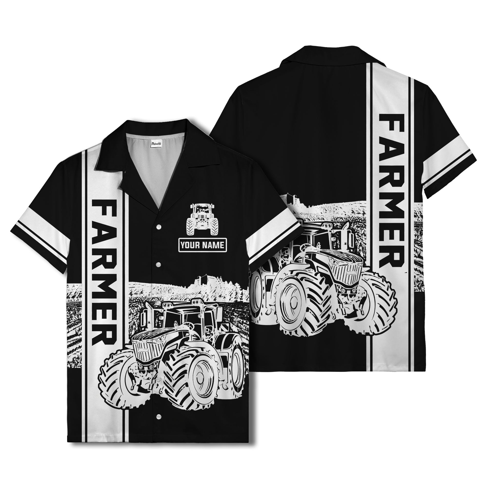realistic tractor farm landscape farmer hawaiian shirt
