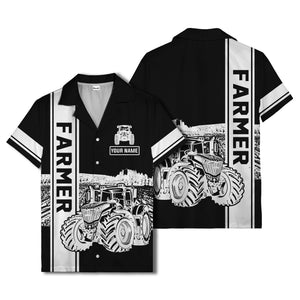 realistic tractor farm landscape farmer hawaiian shirt