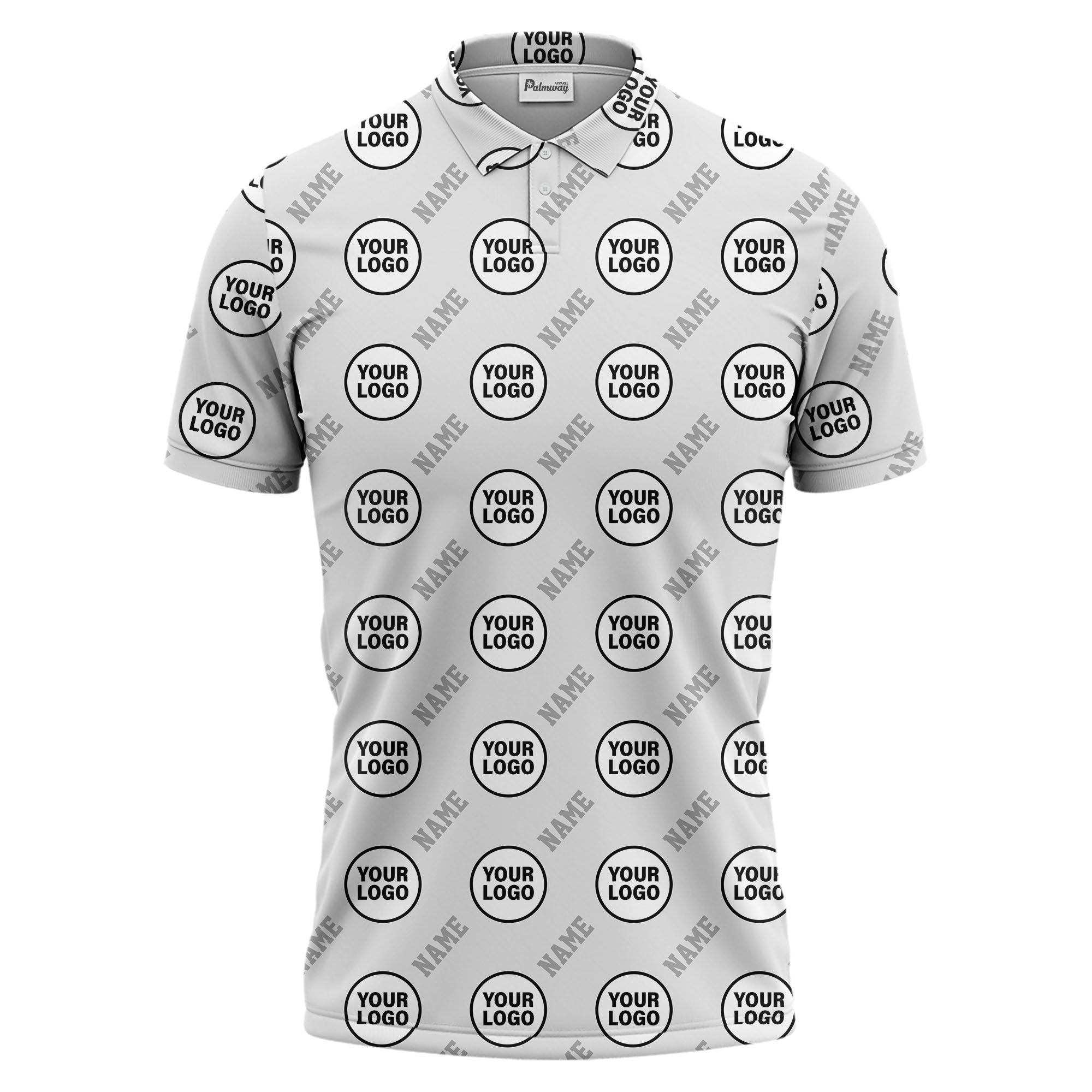 repeating geometric circle logo graphic polo shirt - custom branding available