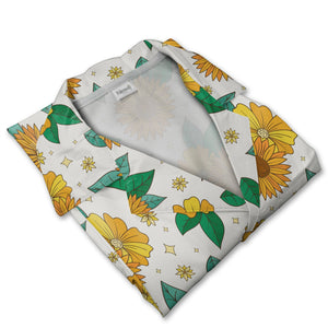 Retro Cartoon Sunflower and Daisy Hawaiian Shirt on Cream