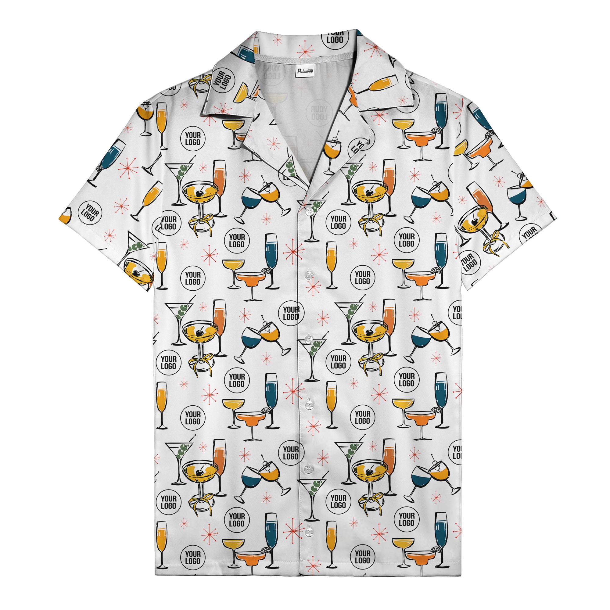 retro cocktail glasses & martini starburst hawaiian shirt