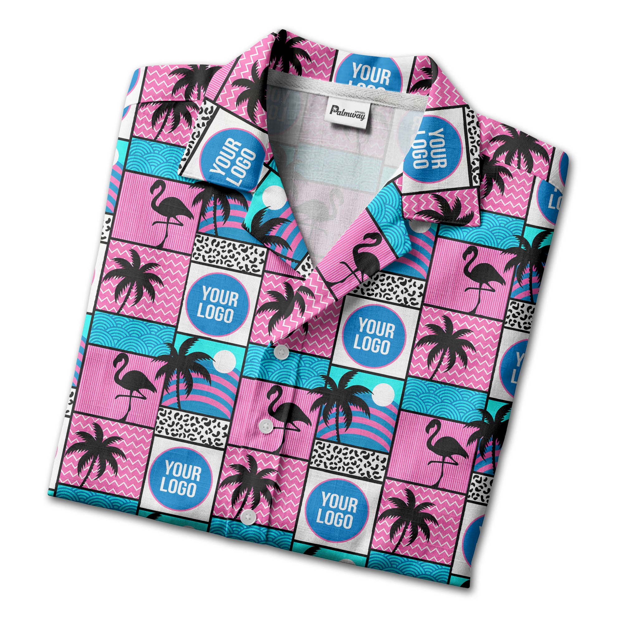 retro pink flamingos & palm trees 1980s hawaiian shirt