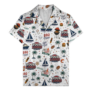 sailboats anchors ship wheels hamburger shrimp steak grill tools hawaiian shirt for men