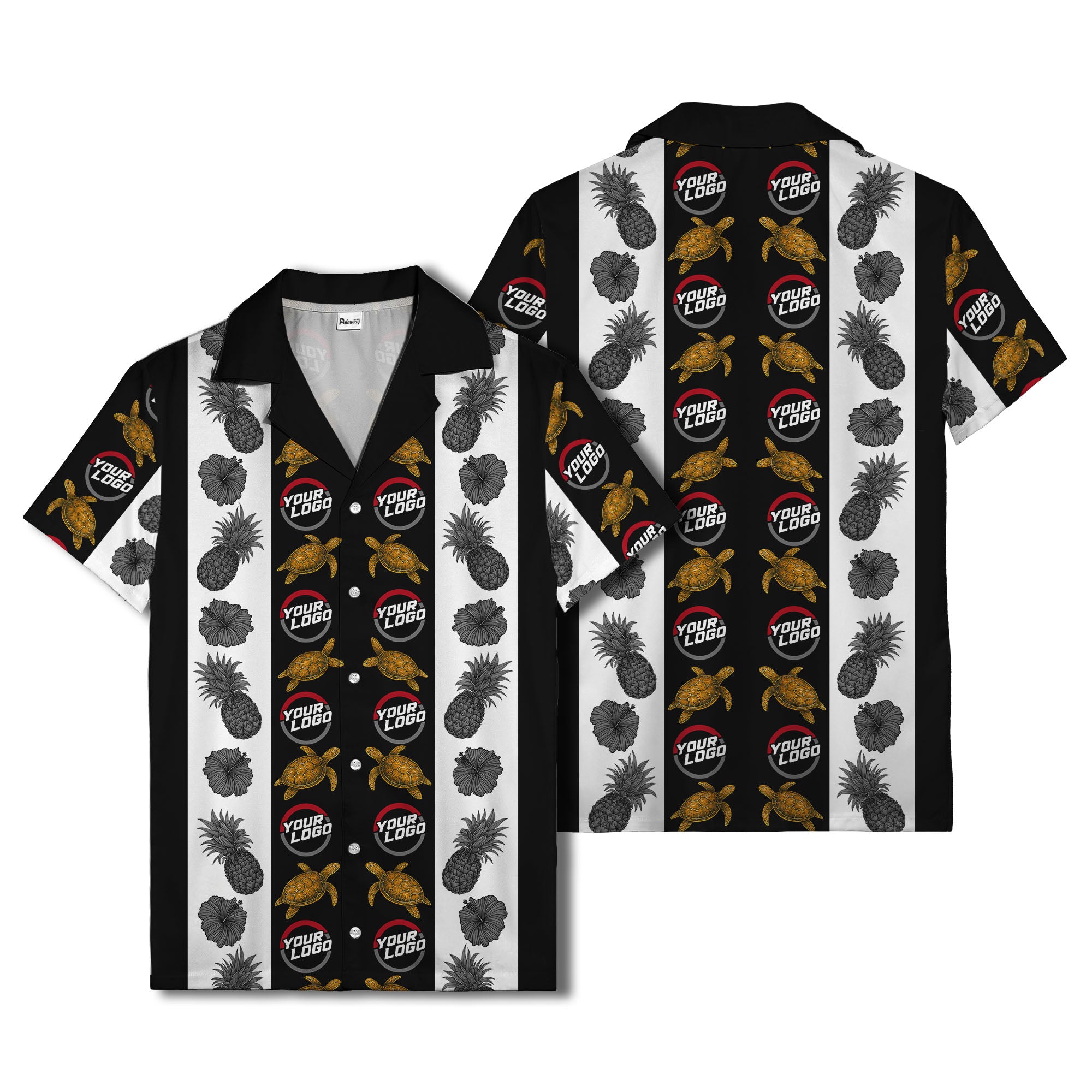sea turtles & pineapple hibiscus striped hawaiian shirt