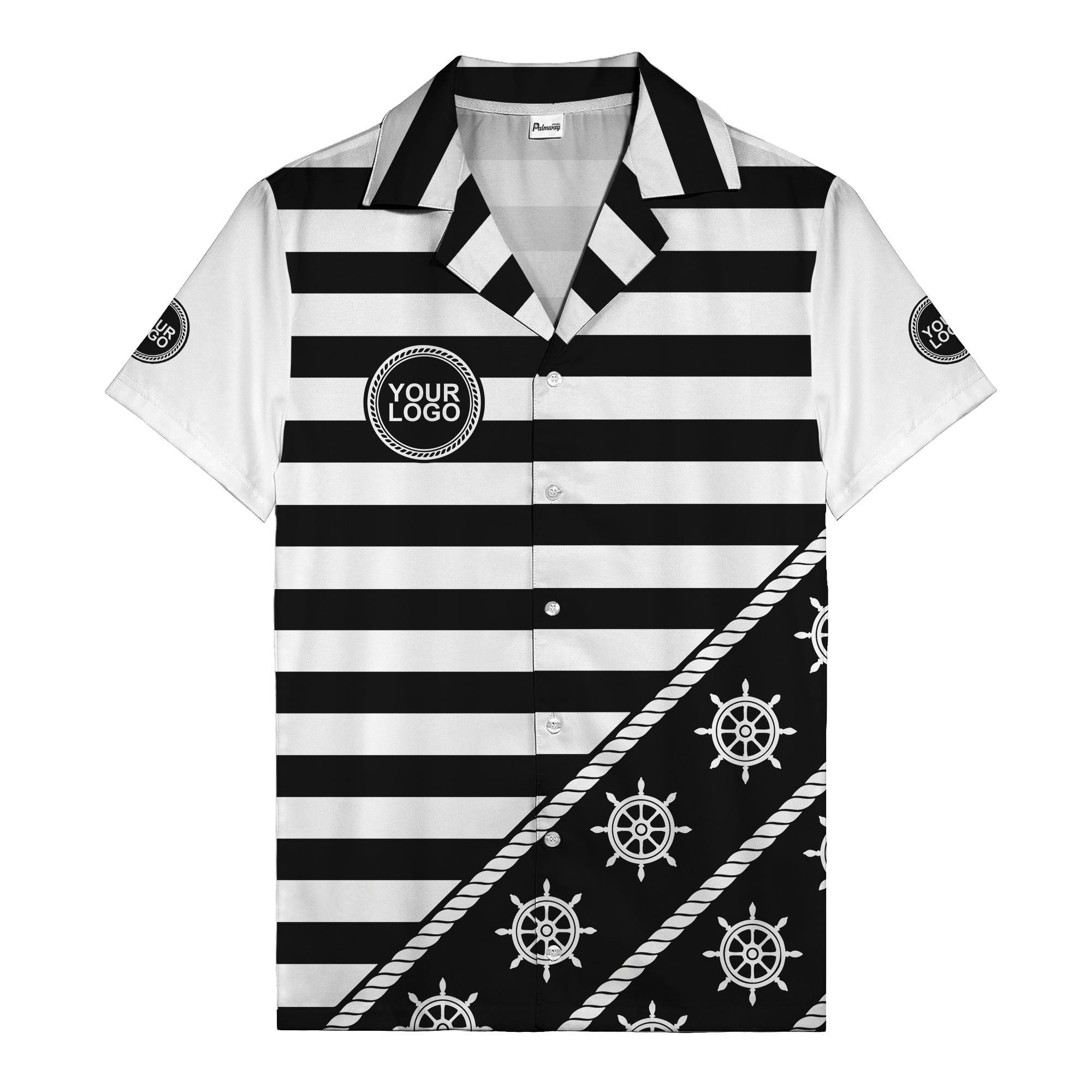 ship wheel and rope striped nautical maritime hawaiian shirt