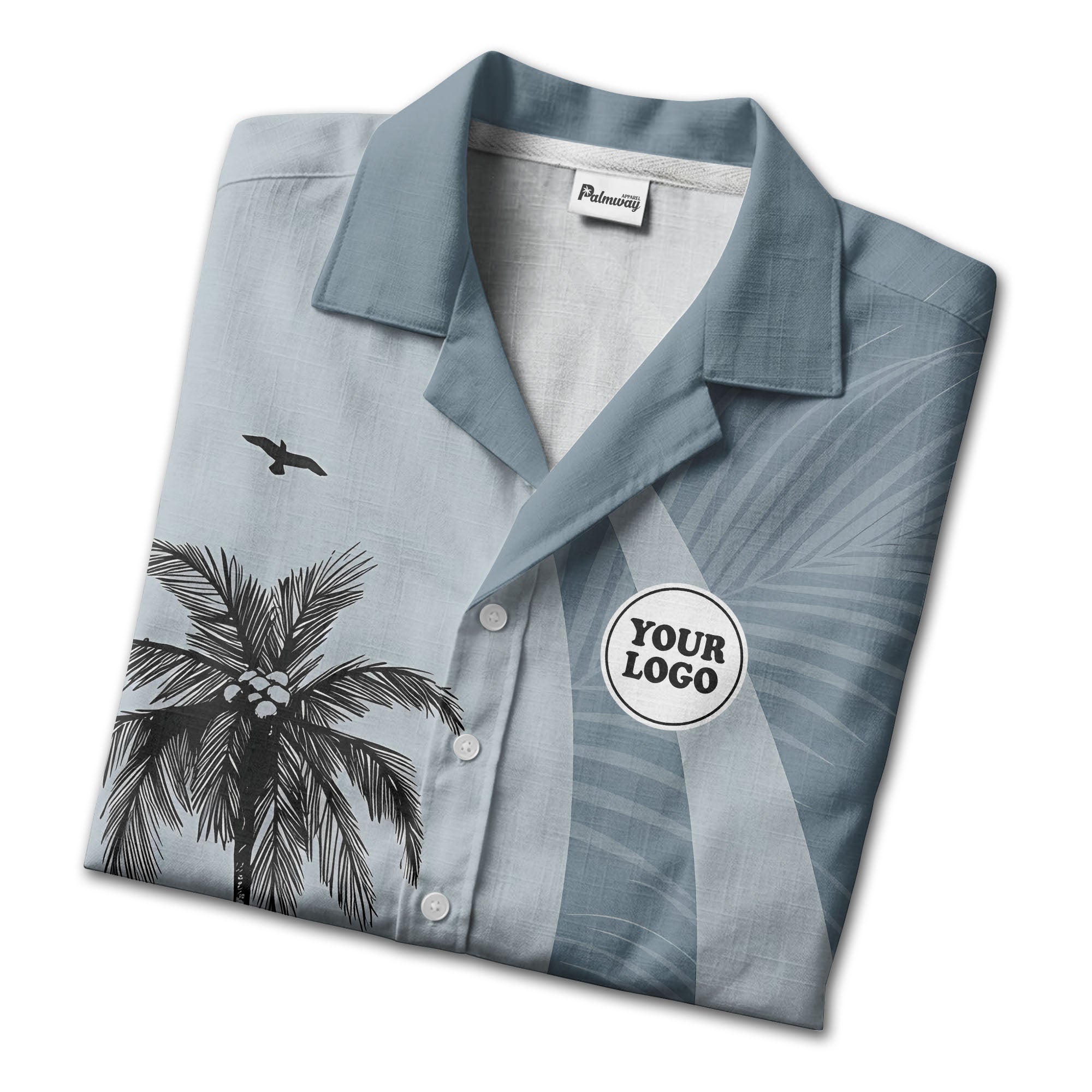 slate blue palm silhouettes with flying birds tropical hawaiian shirt