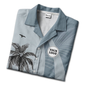 slate blue palm silhouettes with flying birds tropical hawaiian shirt
