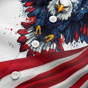 Soaring Bald Eagle Splatter Stars & Stripes Aloha Button Down Shirt Hawaiian Shirt