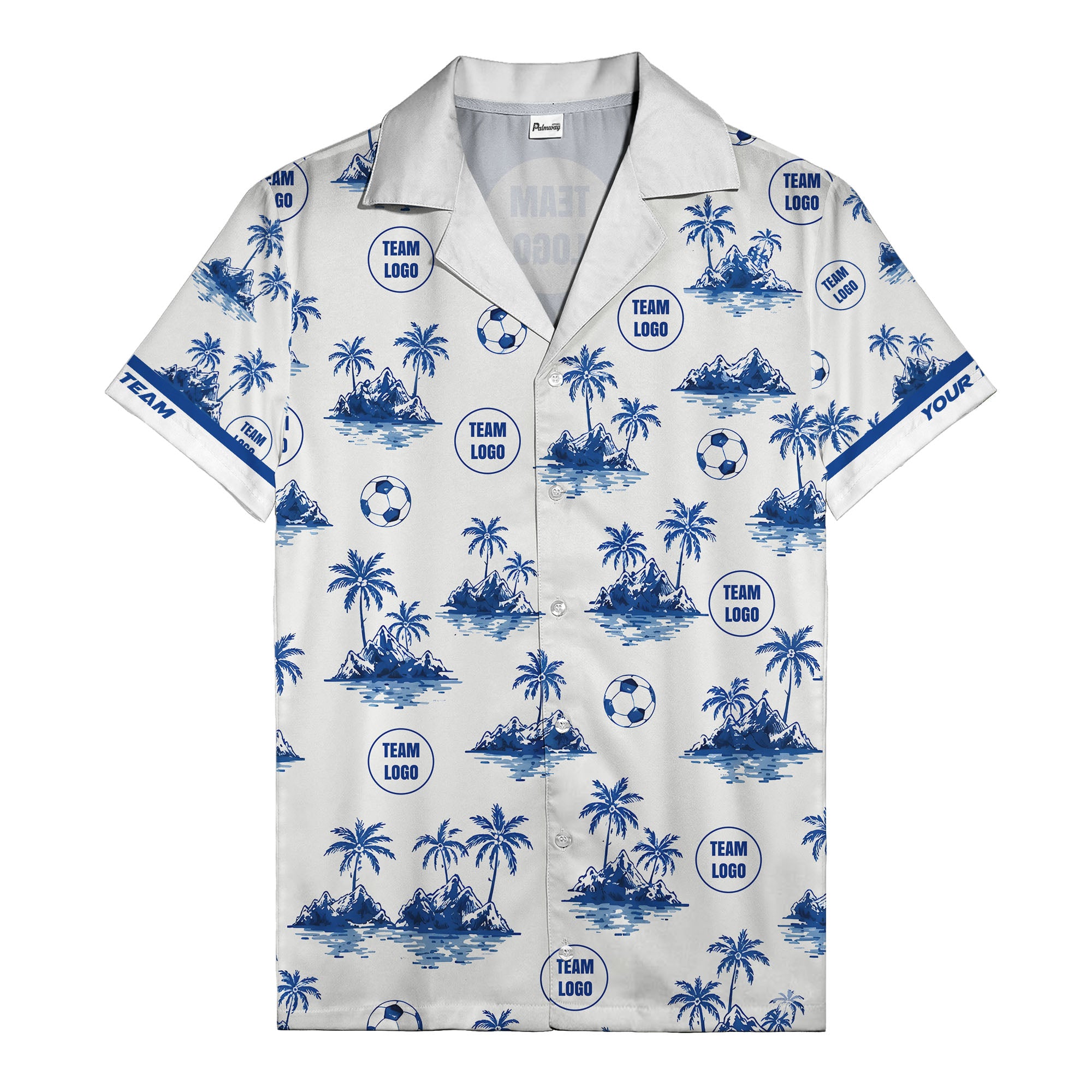 soccer balls & palm trees island repeat black white hawaiian shirt