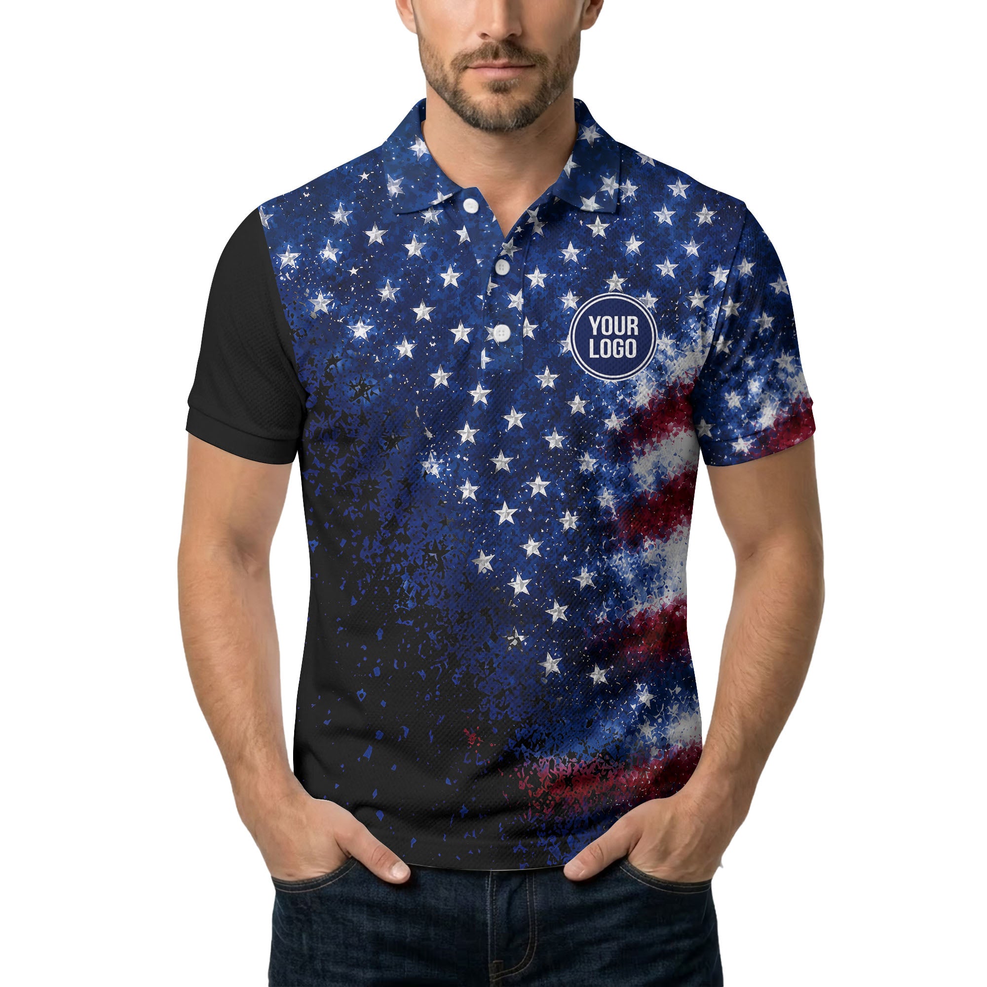 stars & stripes american flag all over print polo shirt