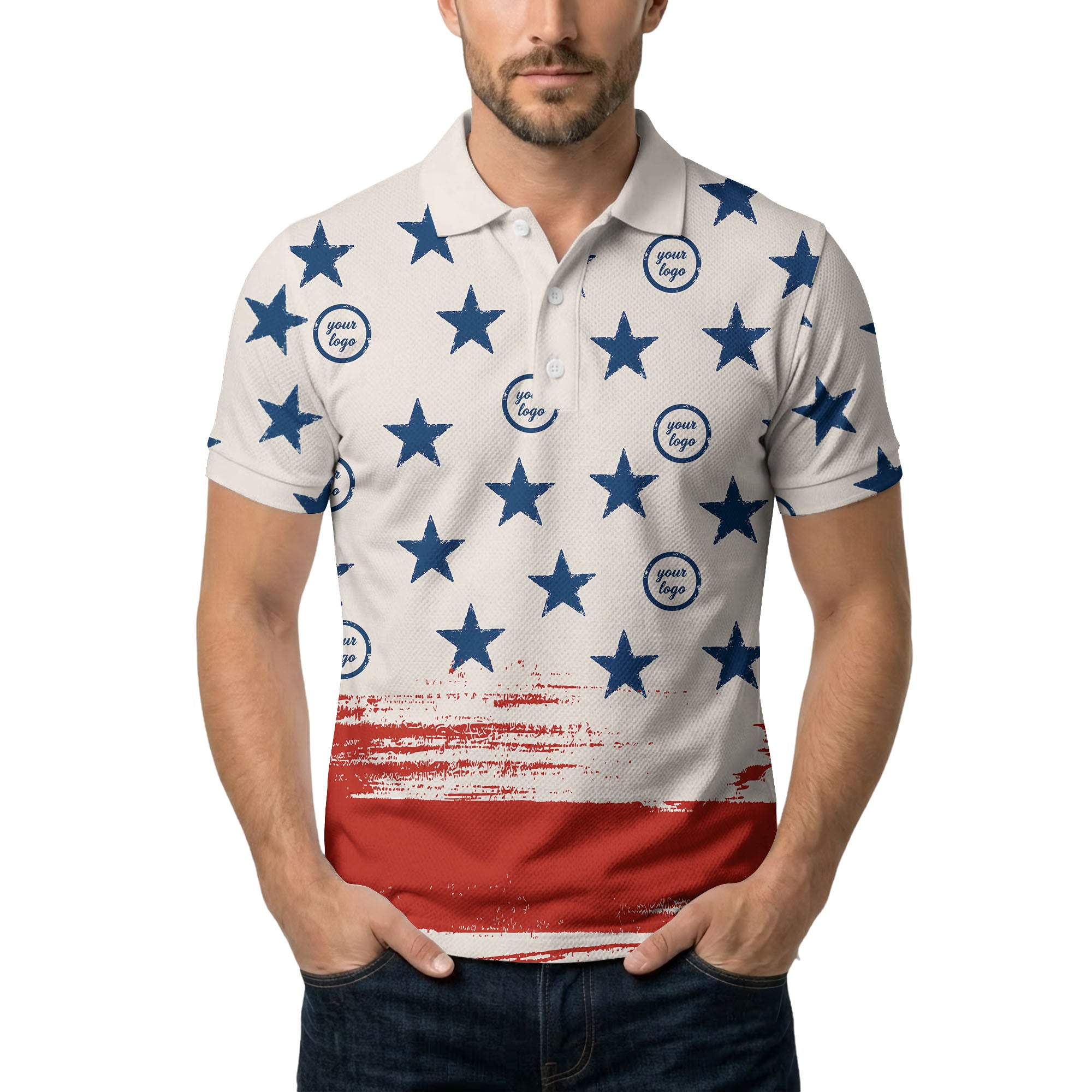 stars & stripes patriotic eagle polo shirt navy blue custom logo
