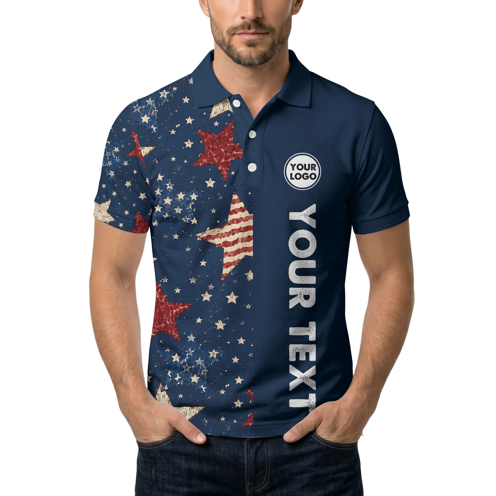 stars & stripes texas map patriotic polo shirt in navy blue