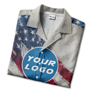 stars & stripes watercolor us flag custom circle logo hawaiian shirt
