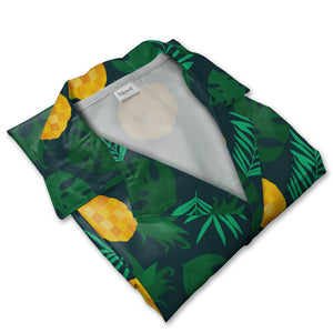 Stylized Pineapple Hawaiian Shirt with Monstera on Dark Teal