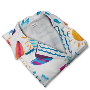 Summer Beach Surfboard & Sailboat Hawaiian Shirt – Fun Tropical Vacation Vibes