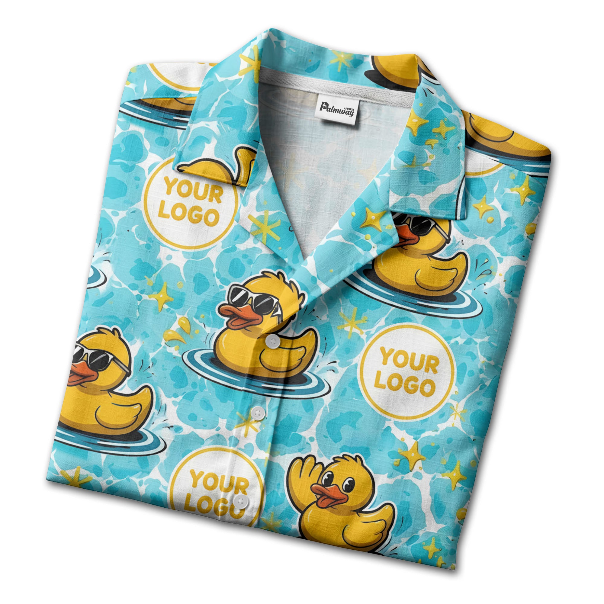 summer fun cartoon rubber ducks riding light blue wave hawaiian shirt