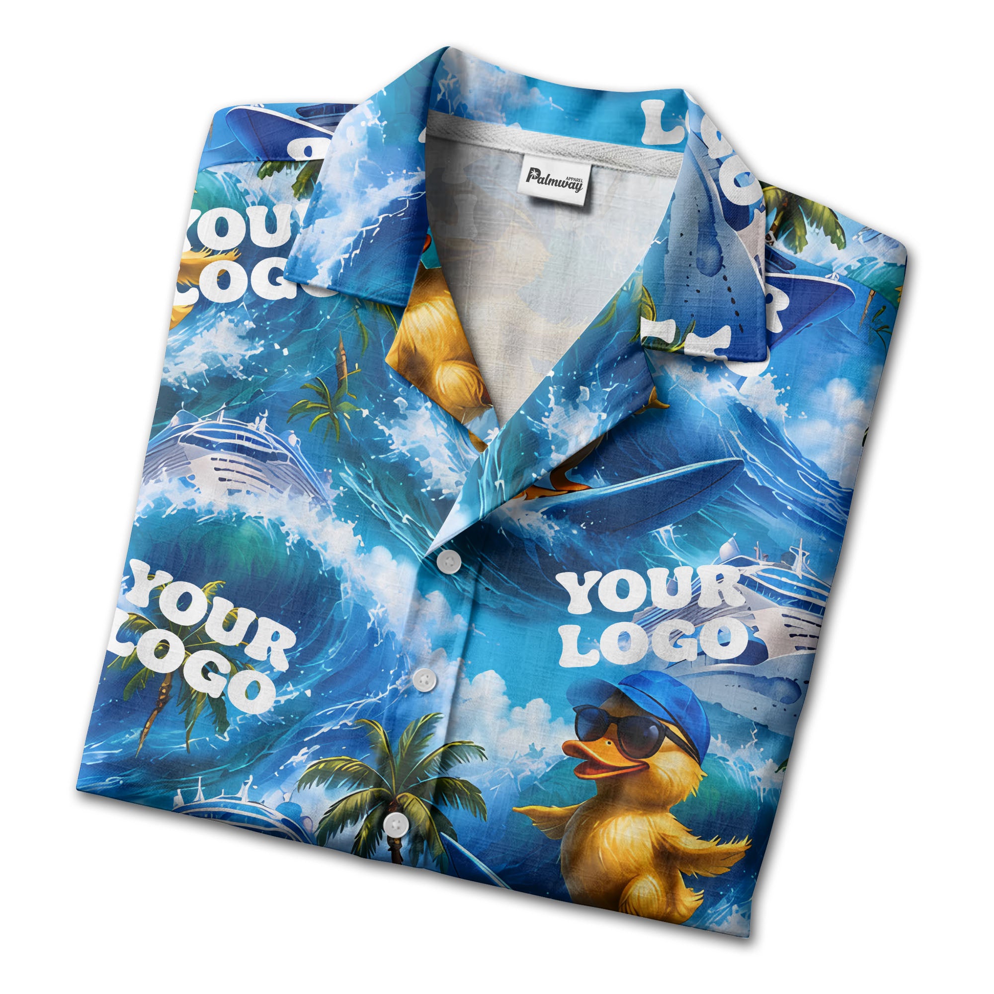 surfing rubber ducks & cruise ships cartoon hawaiian shirt for men