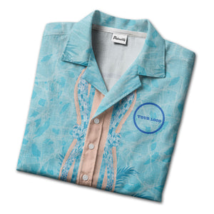 swimming pool mosaic palm trees watercolor hawaiian shirt