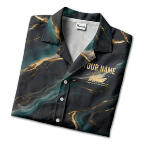 teal gold marble waves luxury yacht abstract hawaiian shirt