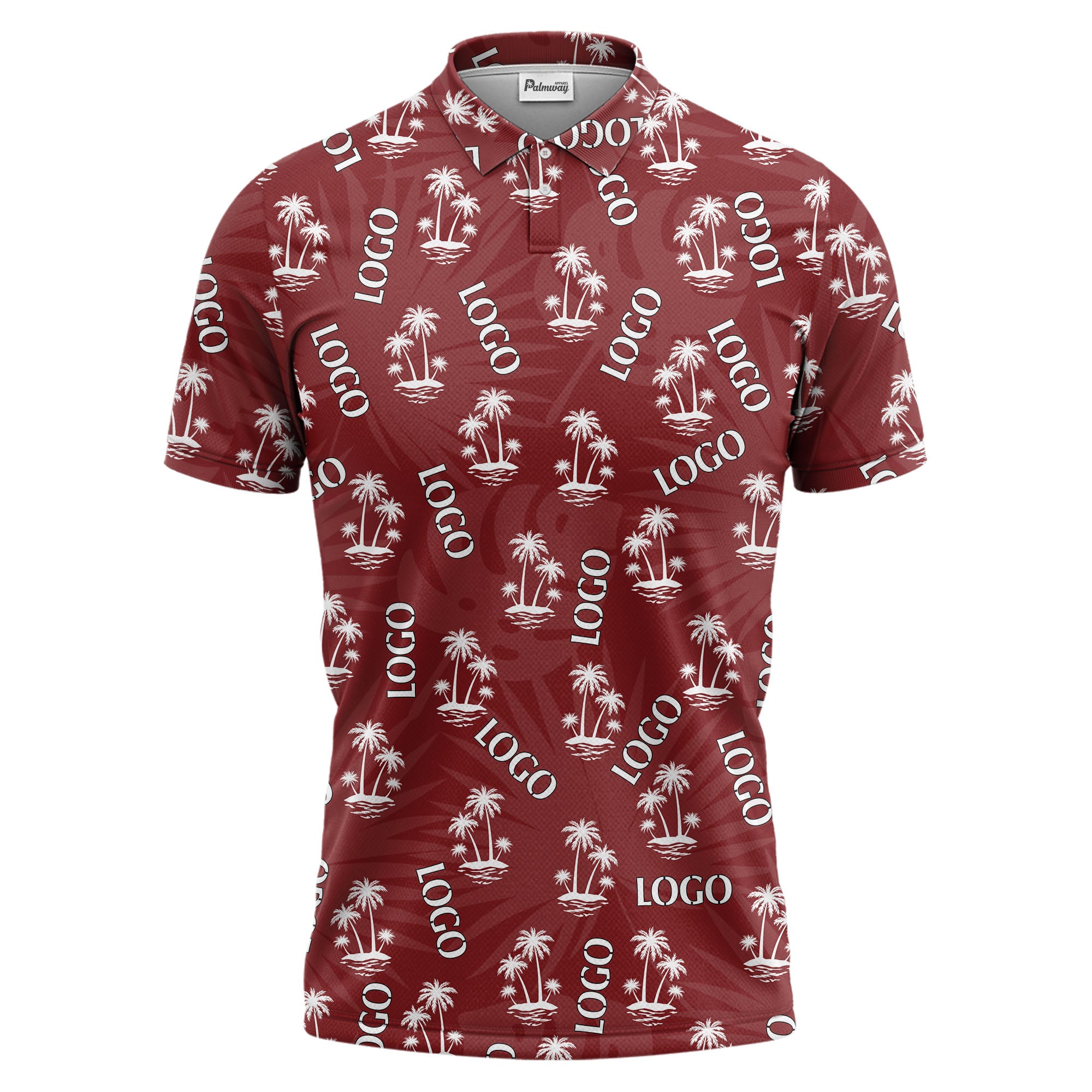 teal tropical island palm trees vacation ready polo shirt for beach days