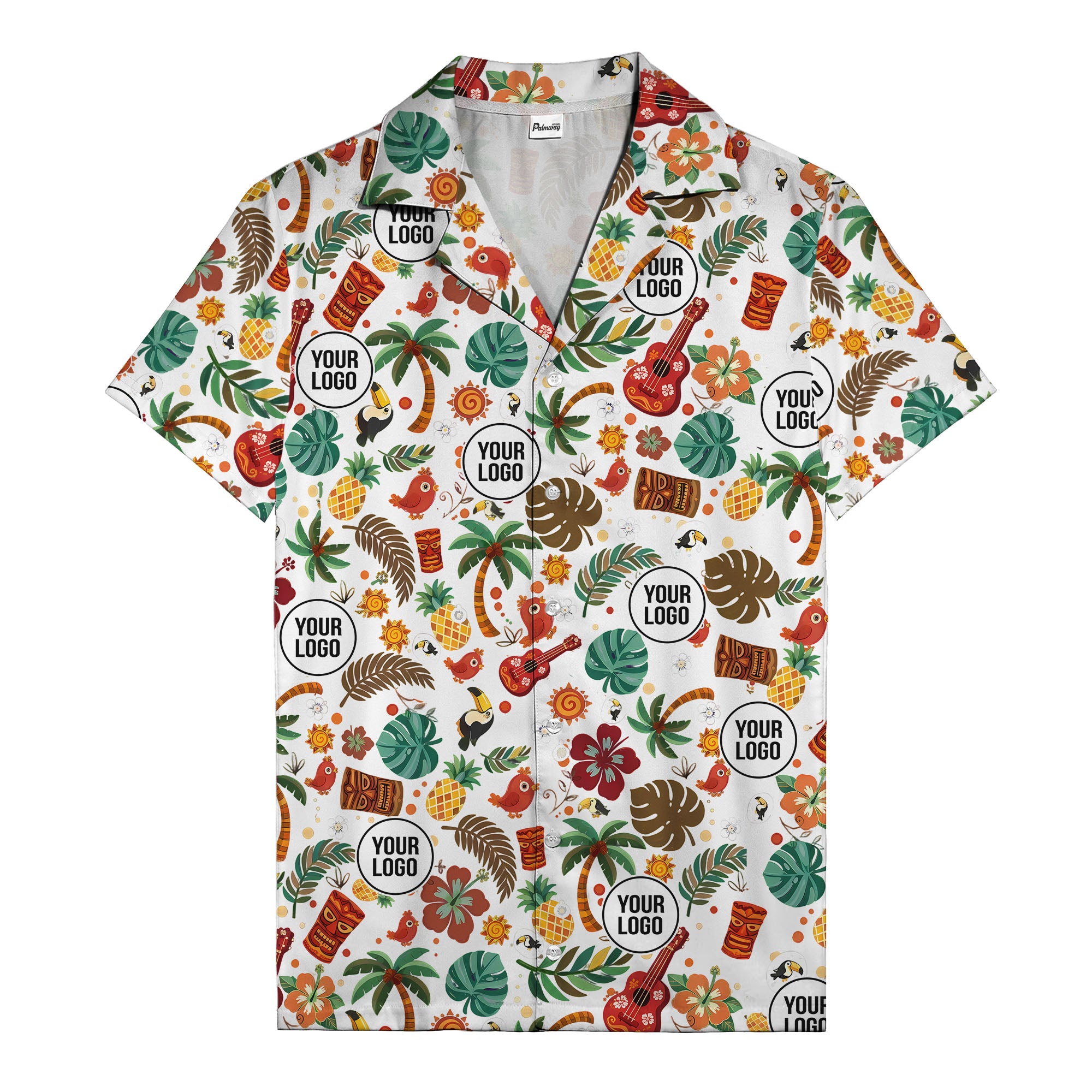 tiki masks & pineapples watercolor hawaiian shirt with toucans & ukuleles
