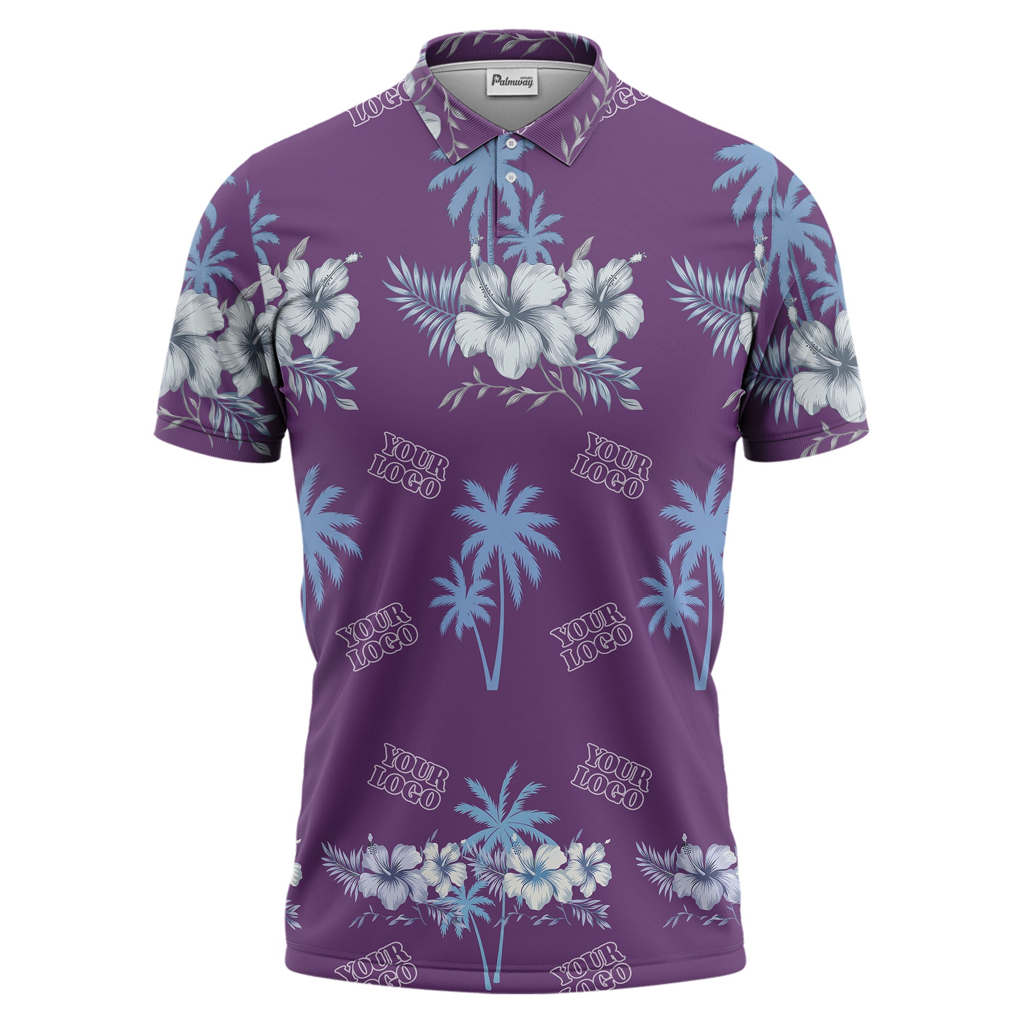 tropical hibiscus palm frond custom multi color illustrated vacation golf polo shirt for men