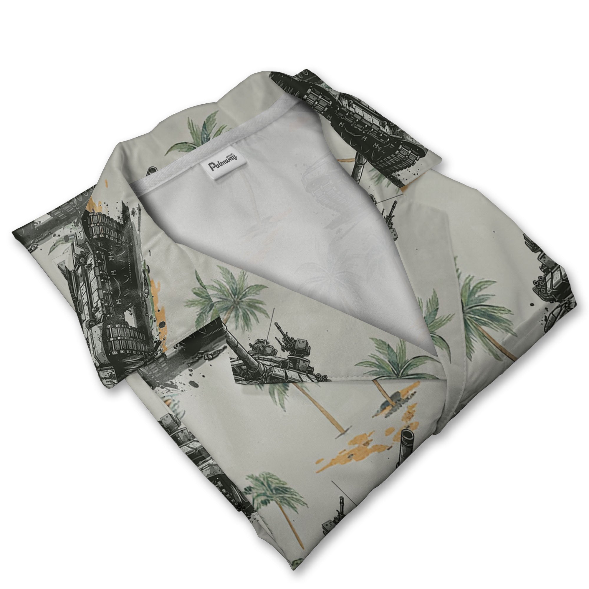 Tropical Military Tank Hawaiian Shirt with Palm Trees & Island Vibes