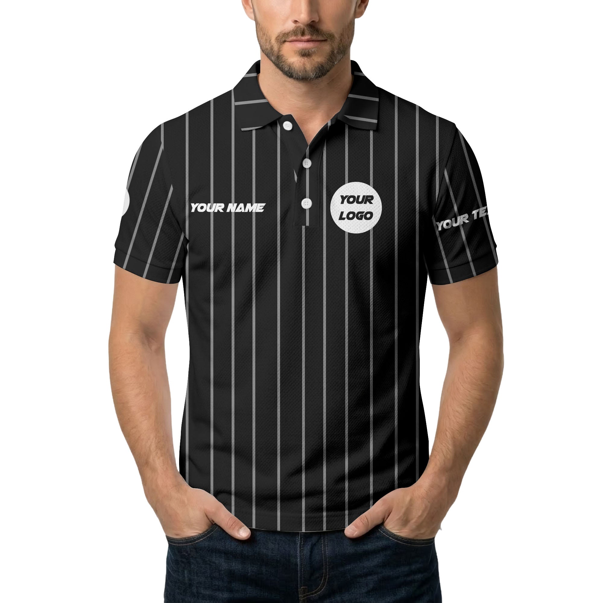 vertical pinstripe custom logo personalized text polo shirt