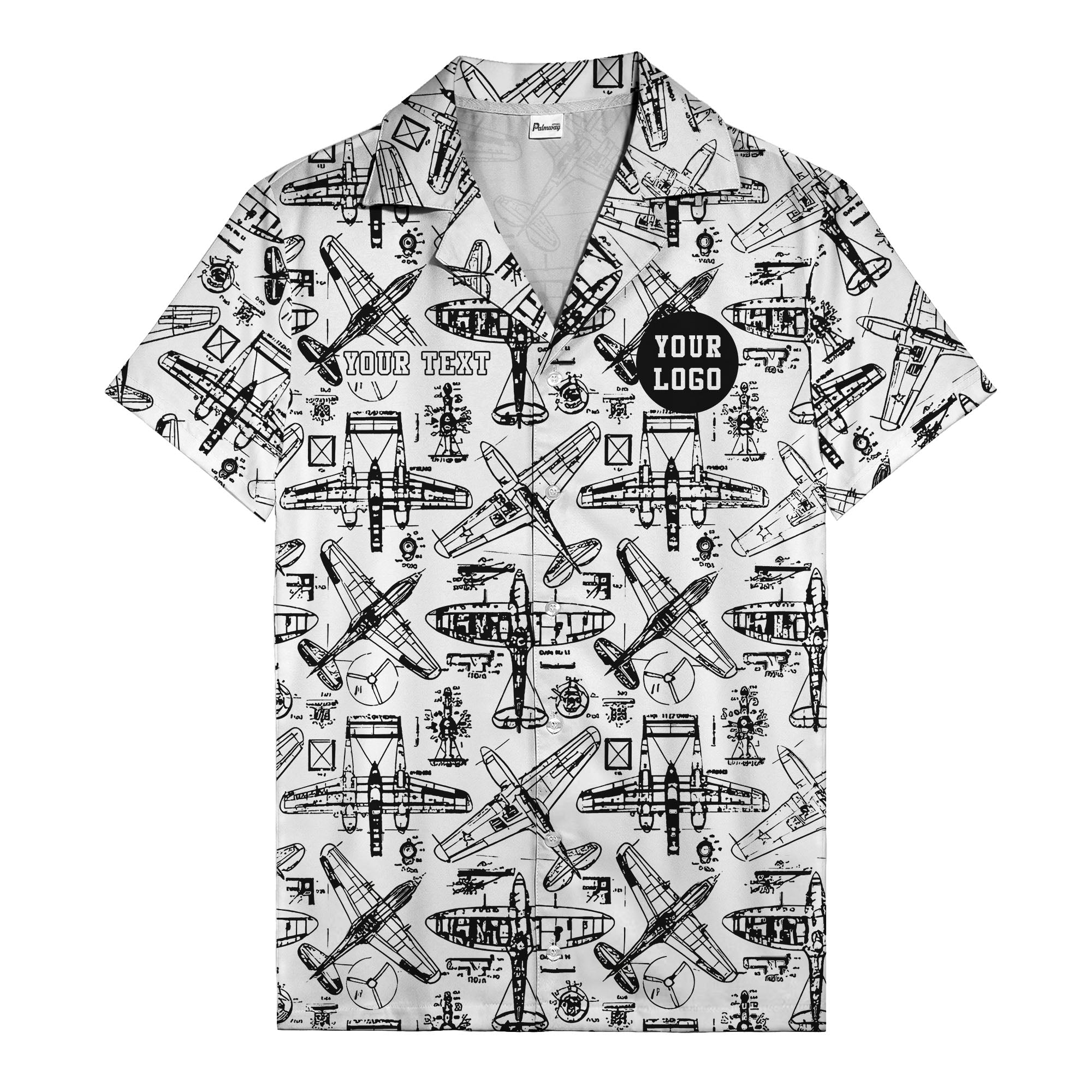 vintage airplane blueprint sketches propeller engine hawaiian shirt