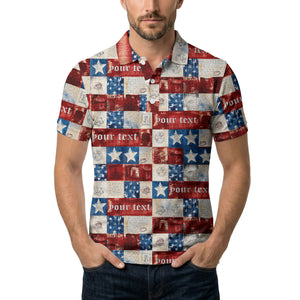 vintage american flag stars & stripes patchwork liberty bell polo shirt