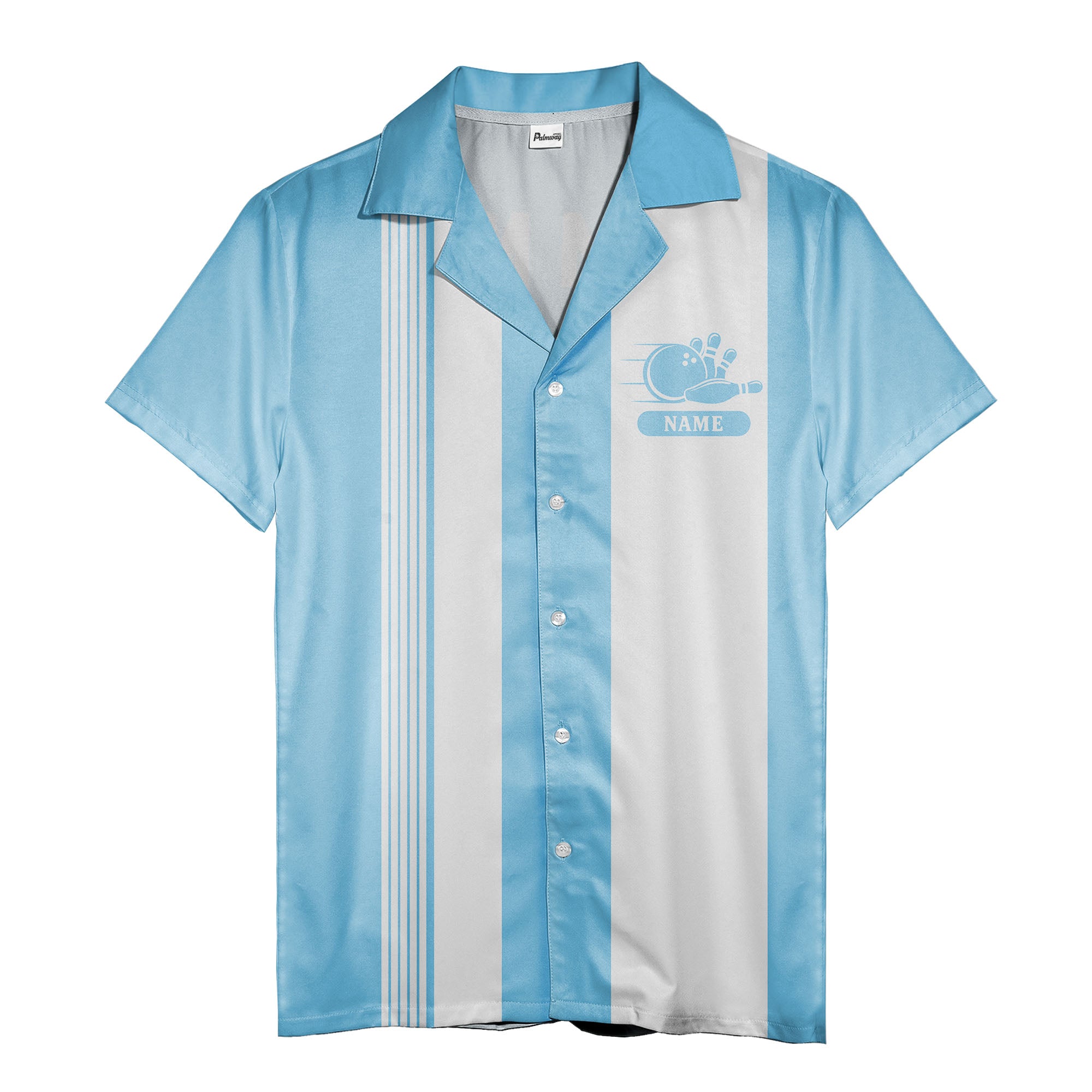 vintage bowling team hawaiian shirt, retro geometric & striped aloha button down shirt