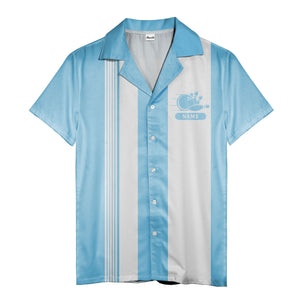 vintage bowling team hawaiian shirt, retro geometric & striped aloha button down shirt