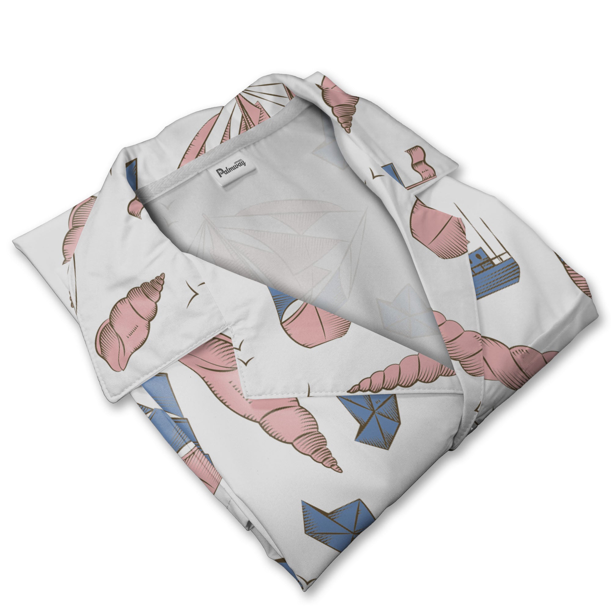 Vintage Sailboat & Seashell Nautical Hawaiian Shirt – Marine Bird Pattern