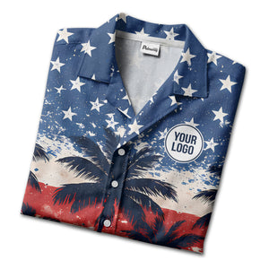 watercolor american flag & palm trees patriotic hawaiian shirt