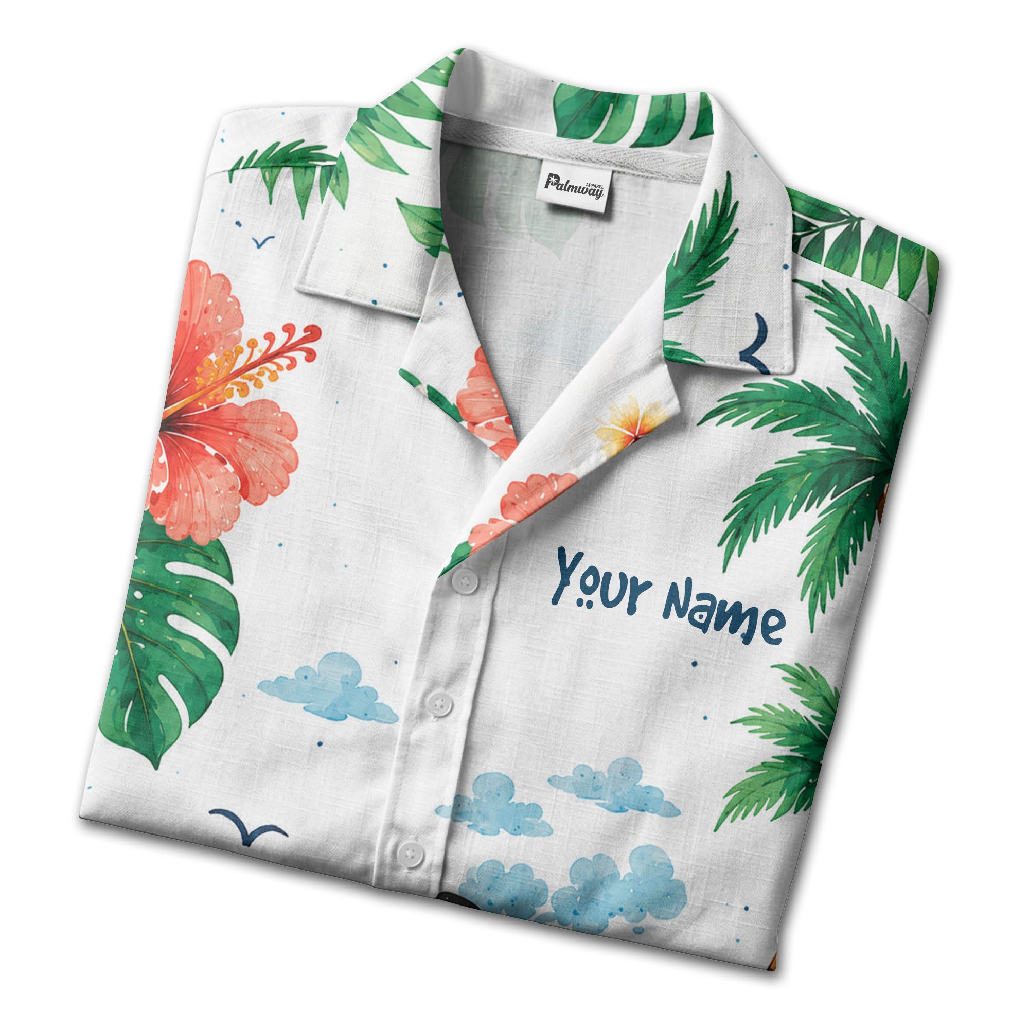watercolor cruise ship hibiscus palm ocean wave hawaiian shirt