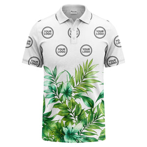 watercolor exotic ferns & logo circle polo shirt
