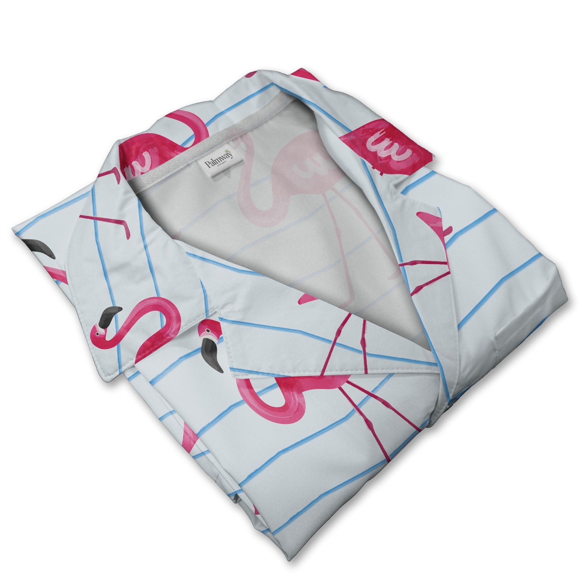 Watercolor Flamingo Hawaiian Shirt on Pale Blue Chevron Stripes
