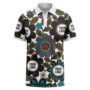 watercolor floral burst and olive leaves polo shirt for men