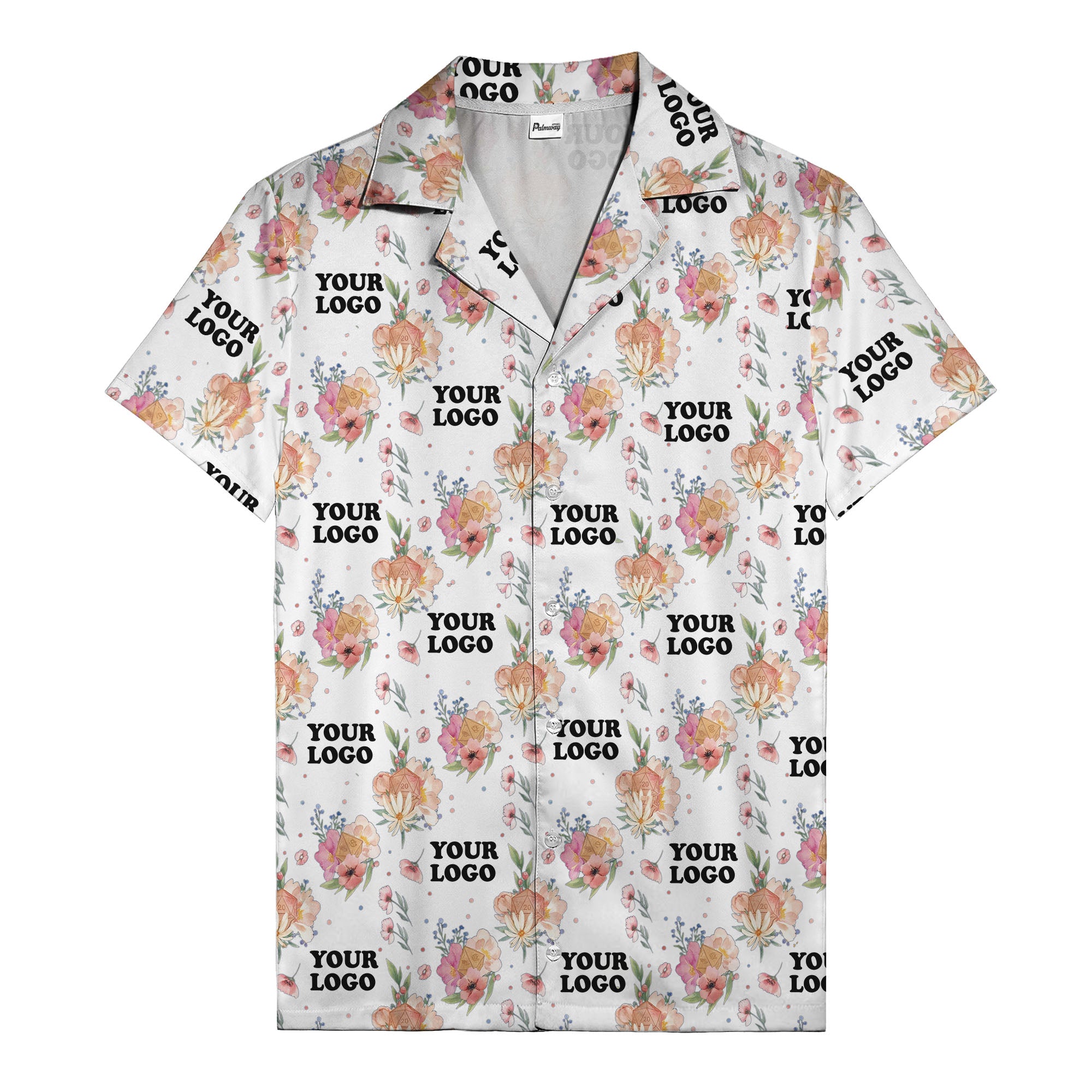 watercolor floral d20 dice hawaiian shirt with custom logo space