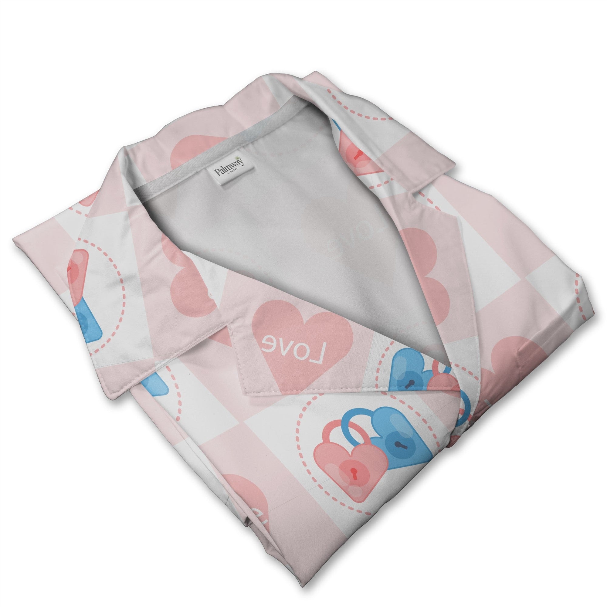 Watercolor Hearts Hawaiian Shirt in Blush Pink Rose and Fuchsia Tones