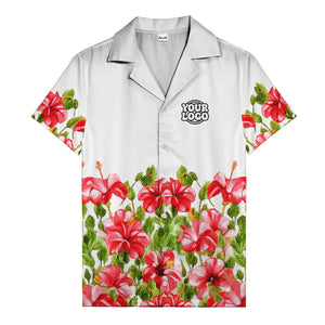 watercolor hibiscus & leaf aloha hawaiian shirt for men