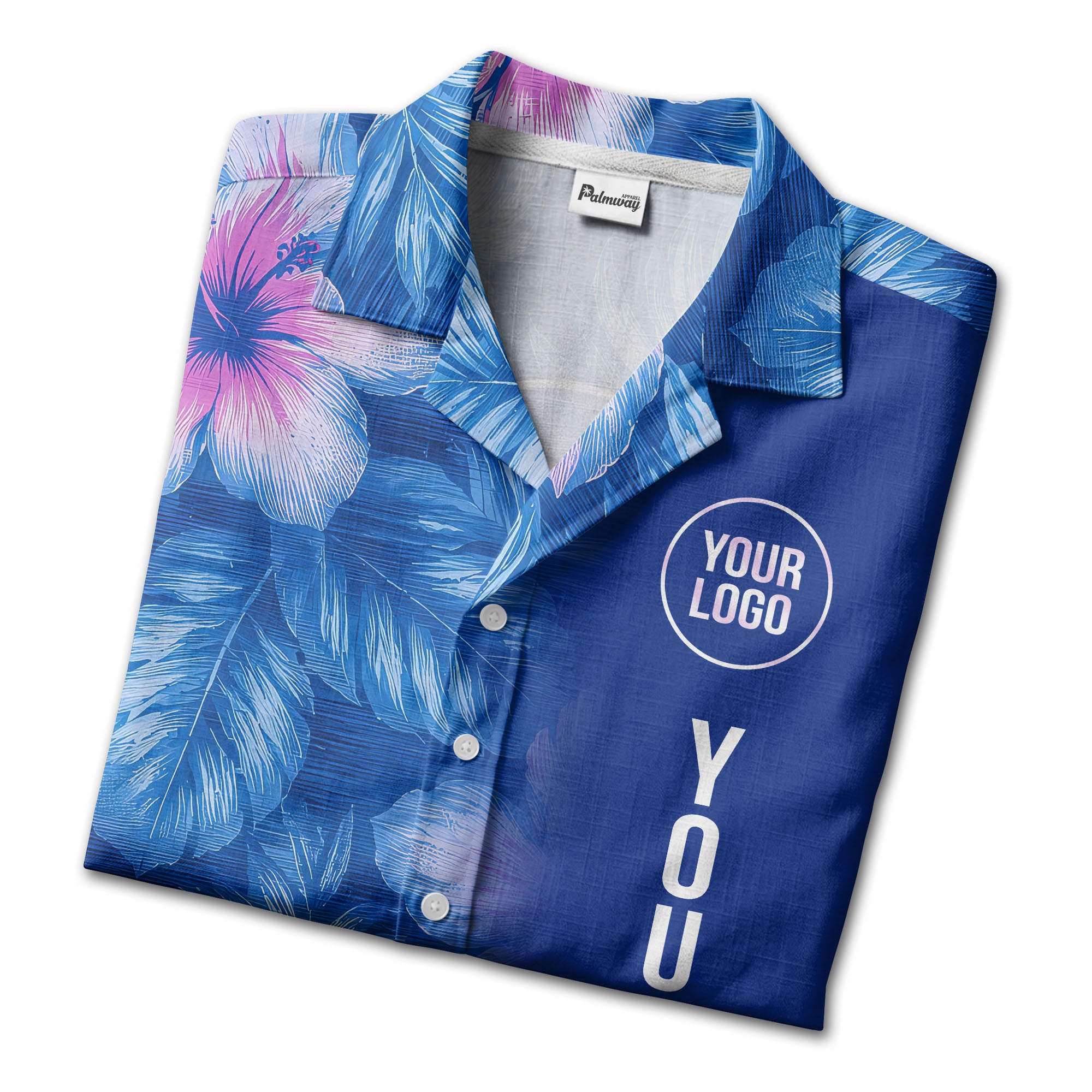watercolor hibiscus monstera leaf royal blue hawaiian shirt