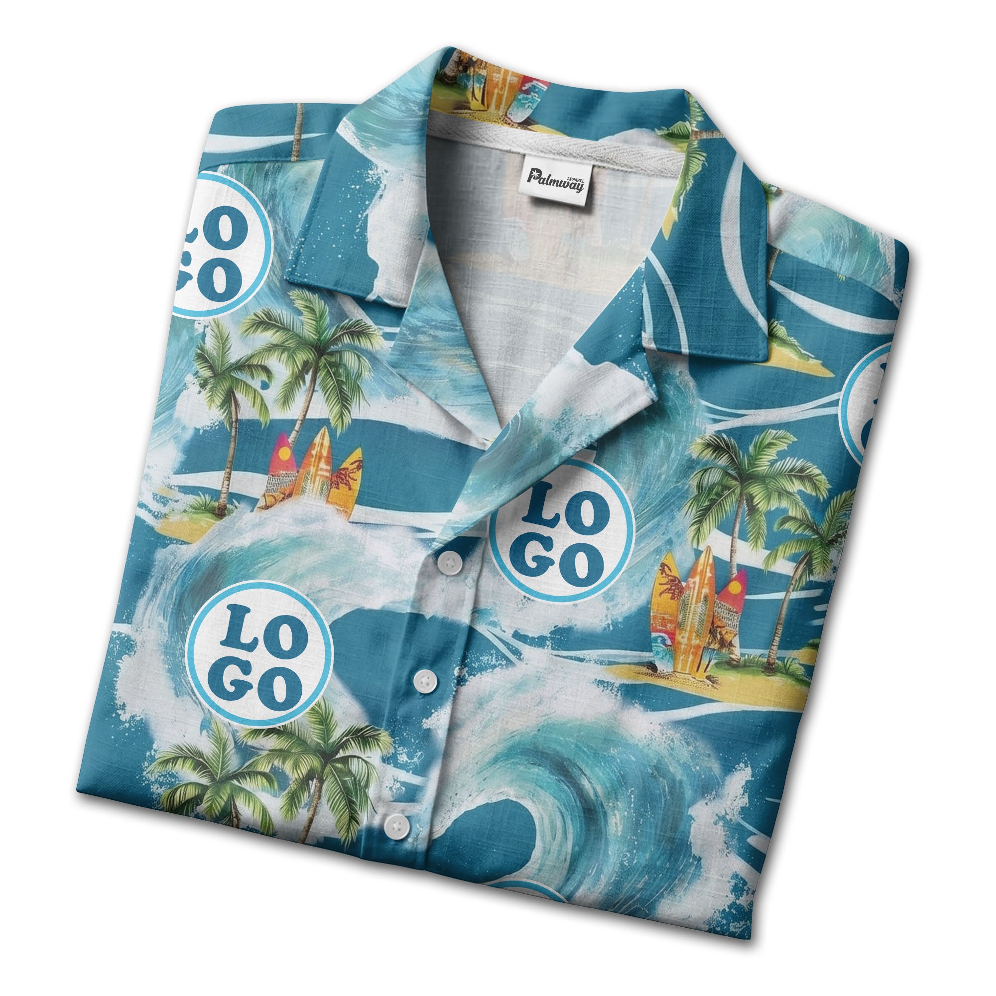 watercolor ocean waves palm trees surfboards hawaiian shirt for men