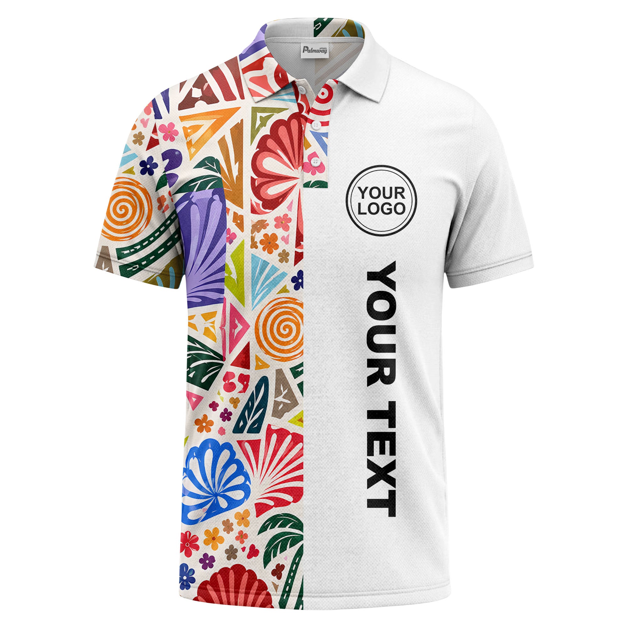 watercolor palm leaves swirls custom geometric all over print polo shirt