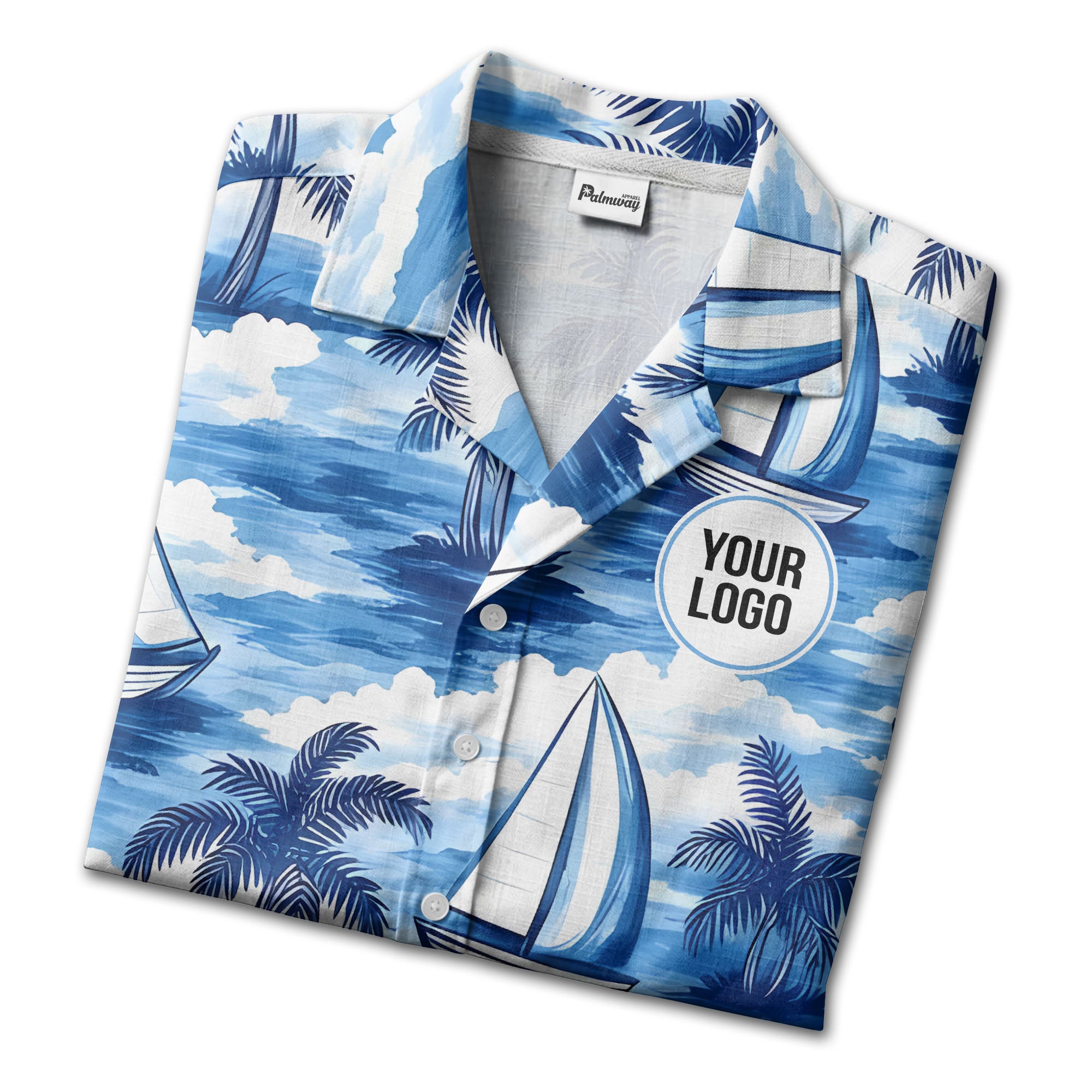 watercolor sailboats drifting through palm tree islands hawaiian shirt for men