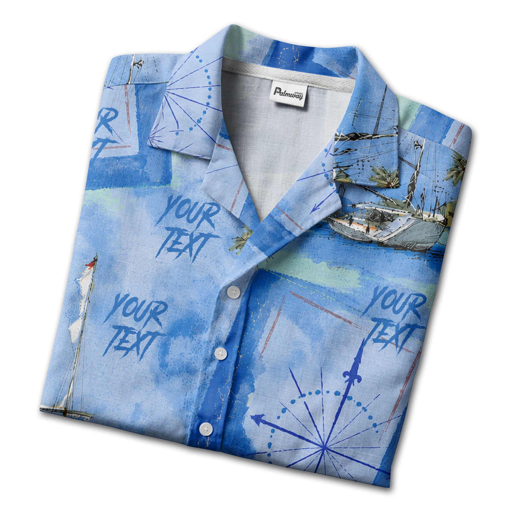 watercolor sailing ships & palm trees ocean hawaiian shirt