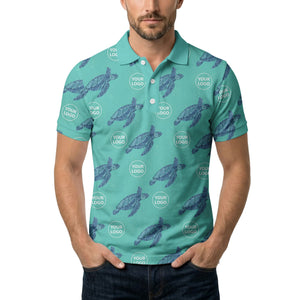 watercolor sea turtle repeat navy blue polo shirt for men