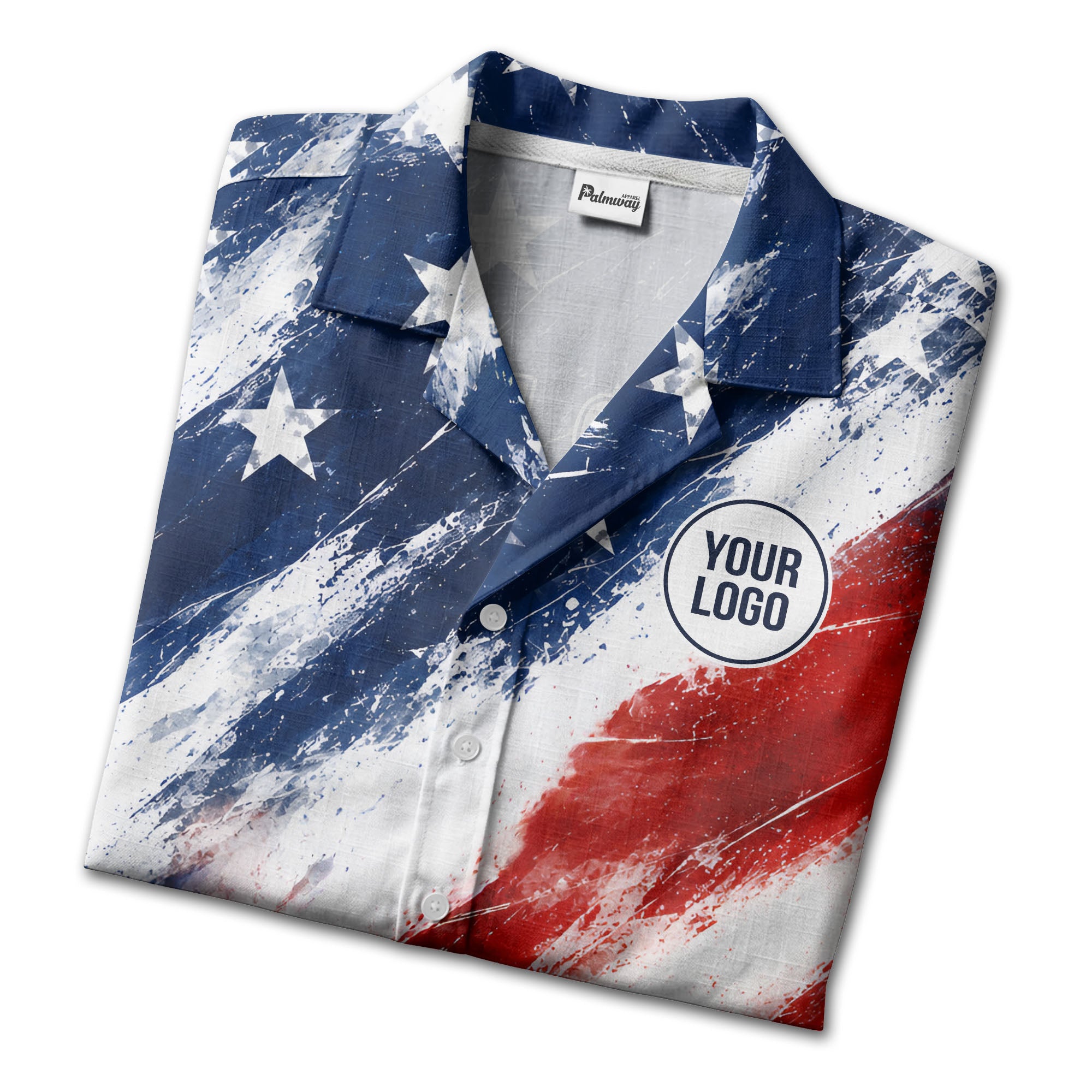 watercolor stars & stripes diagonal brushstroke patriotic hawaiian shirt