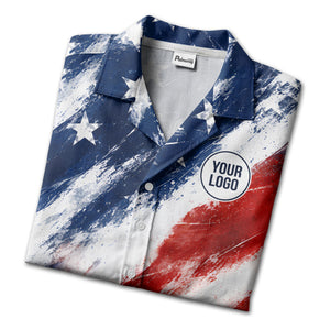 watercolor stars & stripes diagonal brushstroke patriotic hawaiian shirt