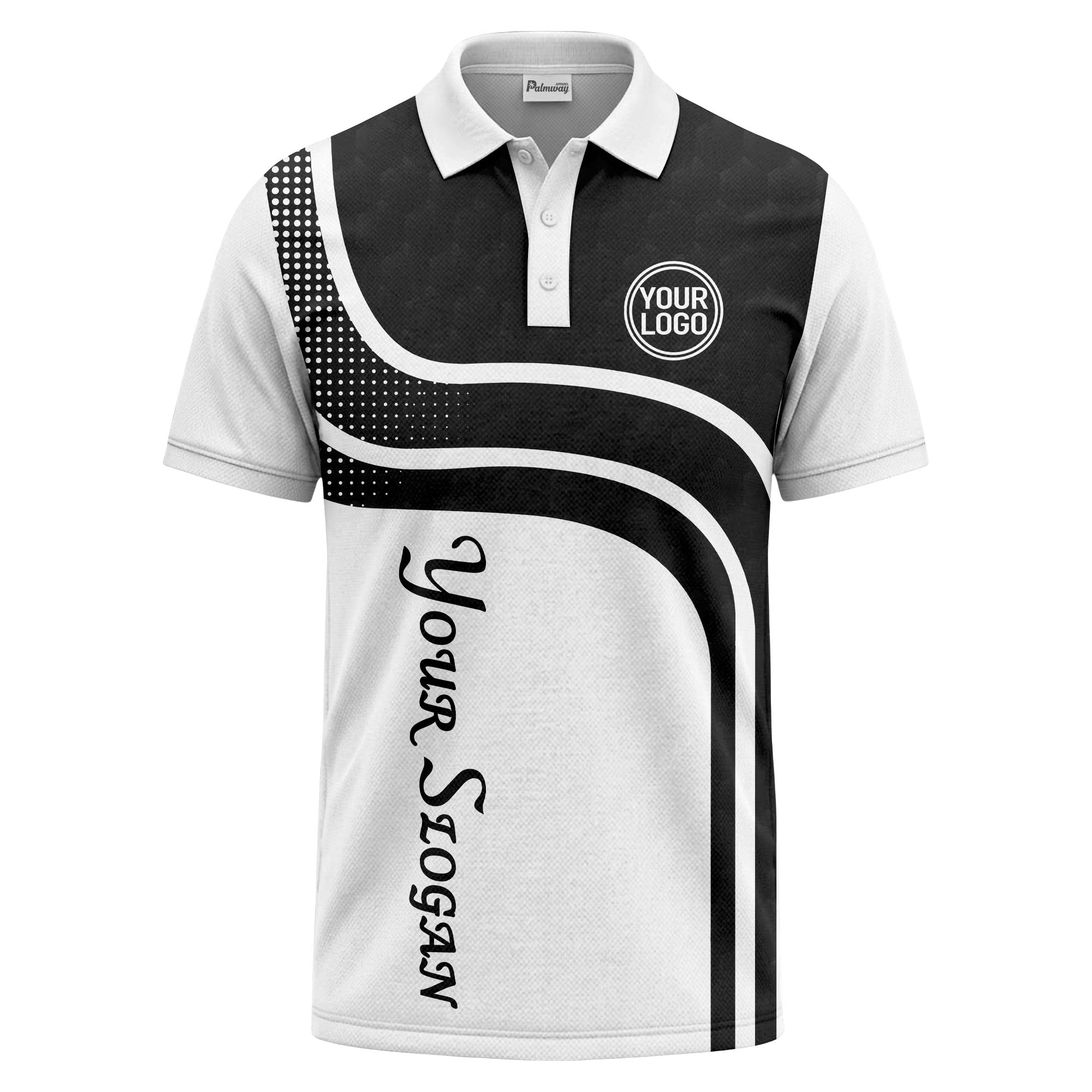 wave hexagon graphic golf polo shirt with custom logo